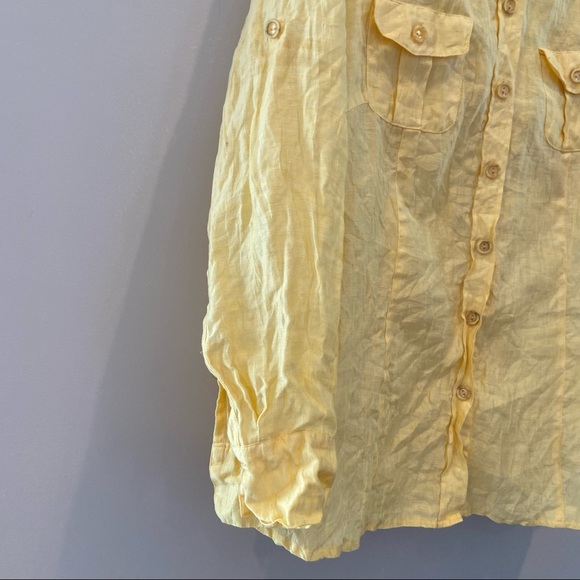 BASLER Button Down Shirt Linen Blend Yellow Large - Picture 3 of 7